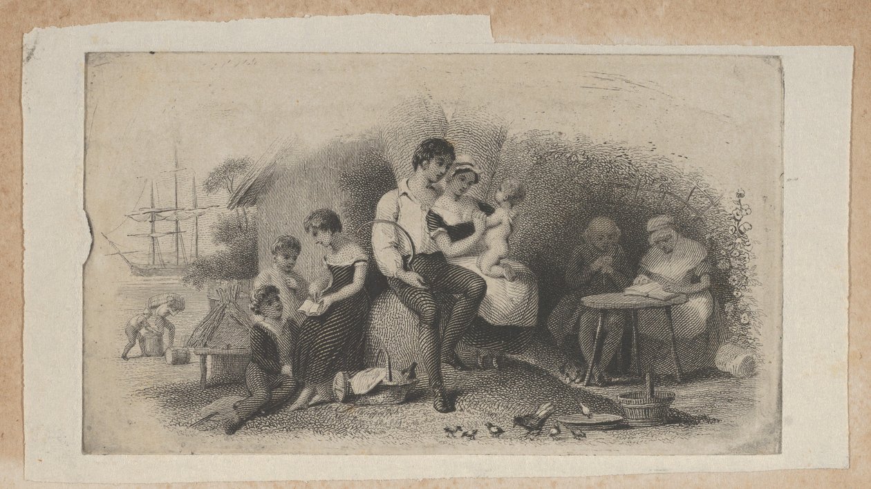 人生の段階を表す、さまざまな年齢の人物が描かれた紙幣のビネット。 1824-37。 作： アッシャーブラウンデュランド。