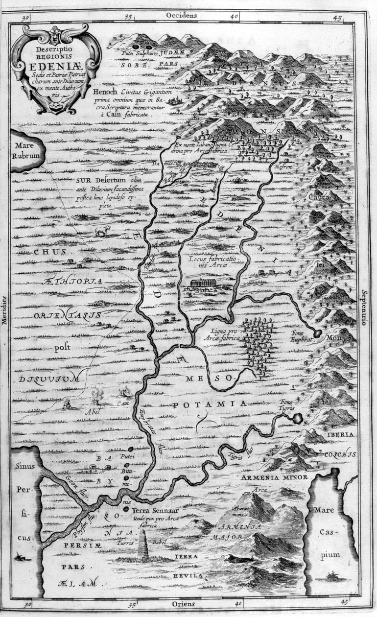 エデンの園の地図、1675年 作： アタナシウス・キルヒャー