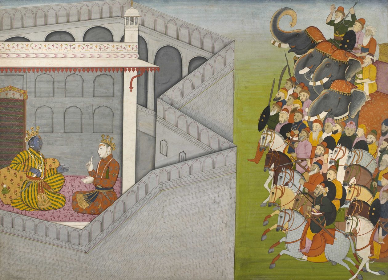 シリーズGuler-Basholi Bhagavata PuranaのJarasandhaによるMathuraの包囲 作： ファトゥ