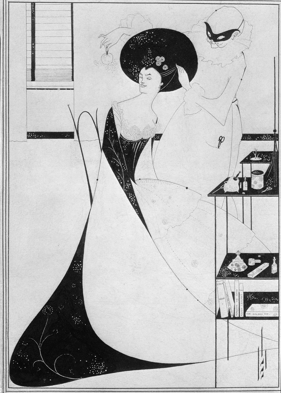 サロメの洗面所、オスカーワイルドの劇「サロメ」の英語版のイラスト、1894年（紙に墨汁） 作： オーブリービアズリー
