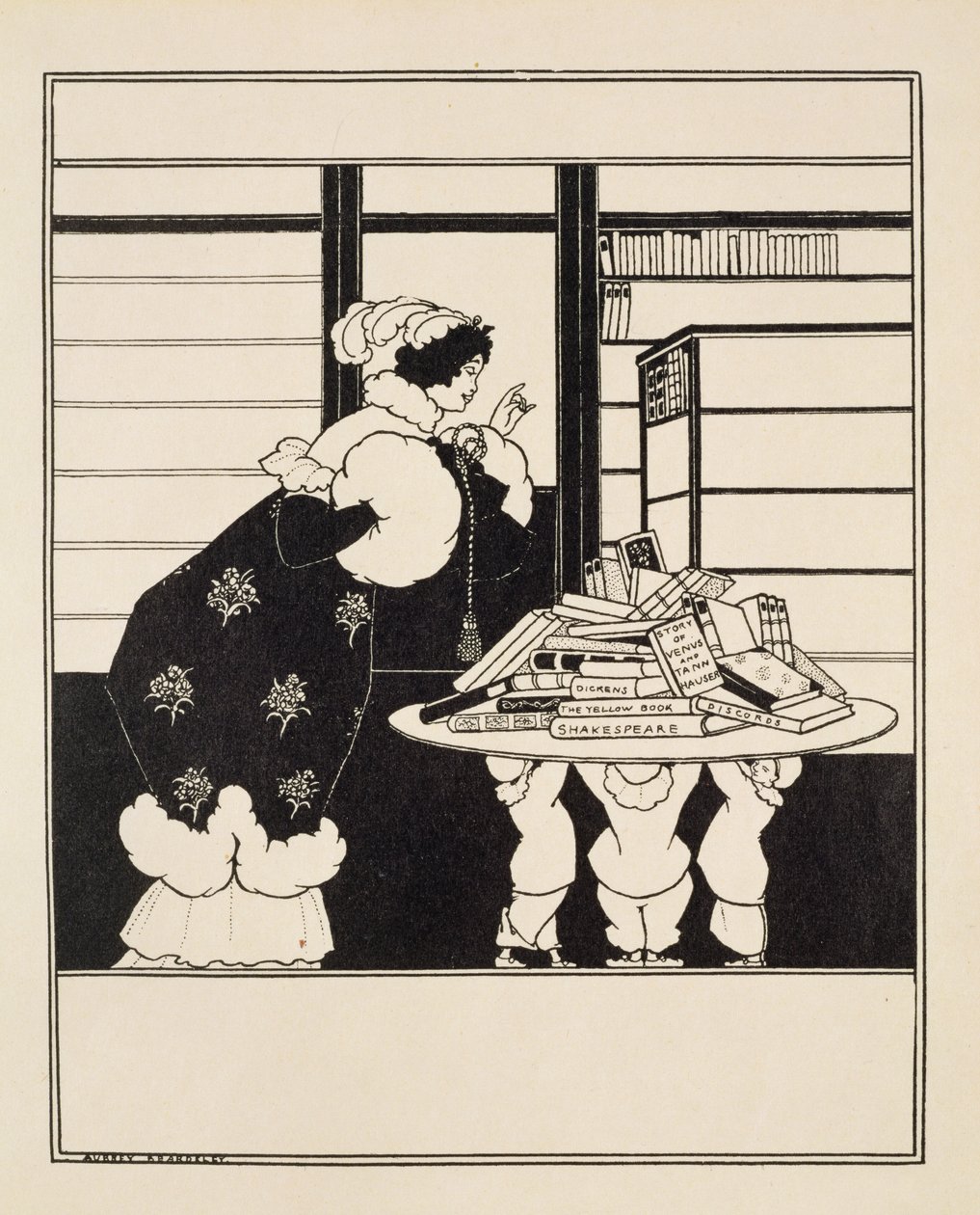 書店の女性、「イエローブック」の表紙のデザイン（未使用）c.1894-5 作： オーブリービアズリー