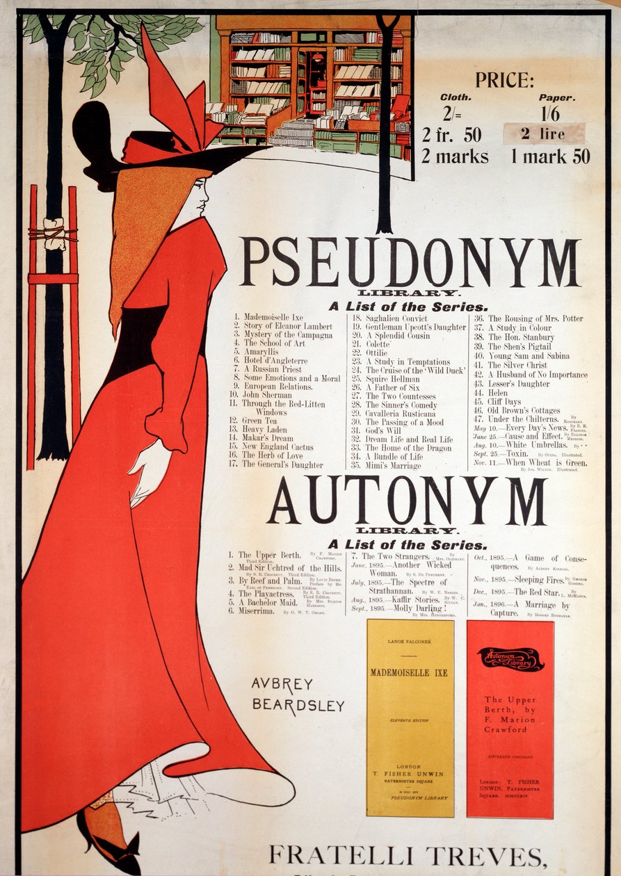 The Pseudonym and Autonym Libraries」のポスター（カラーリトグラフ 作： オーブリービアズリー
