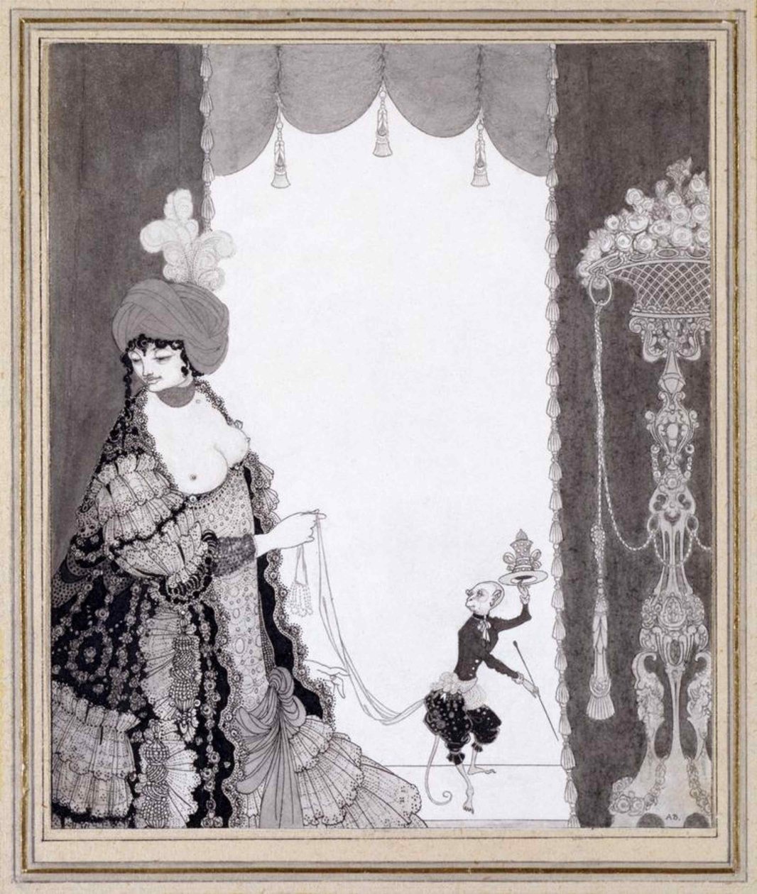 猿を連れた婦人、1897年。 作： オーブリービアズリー