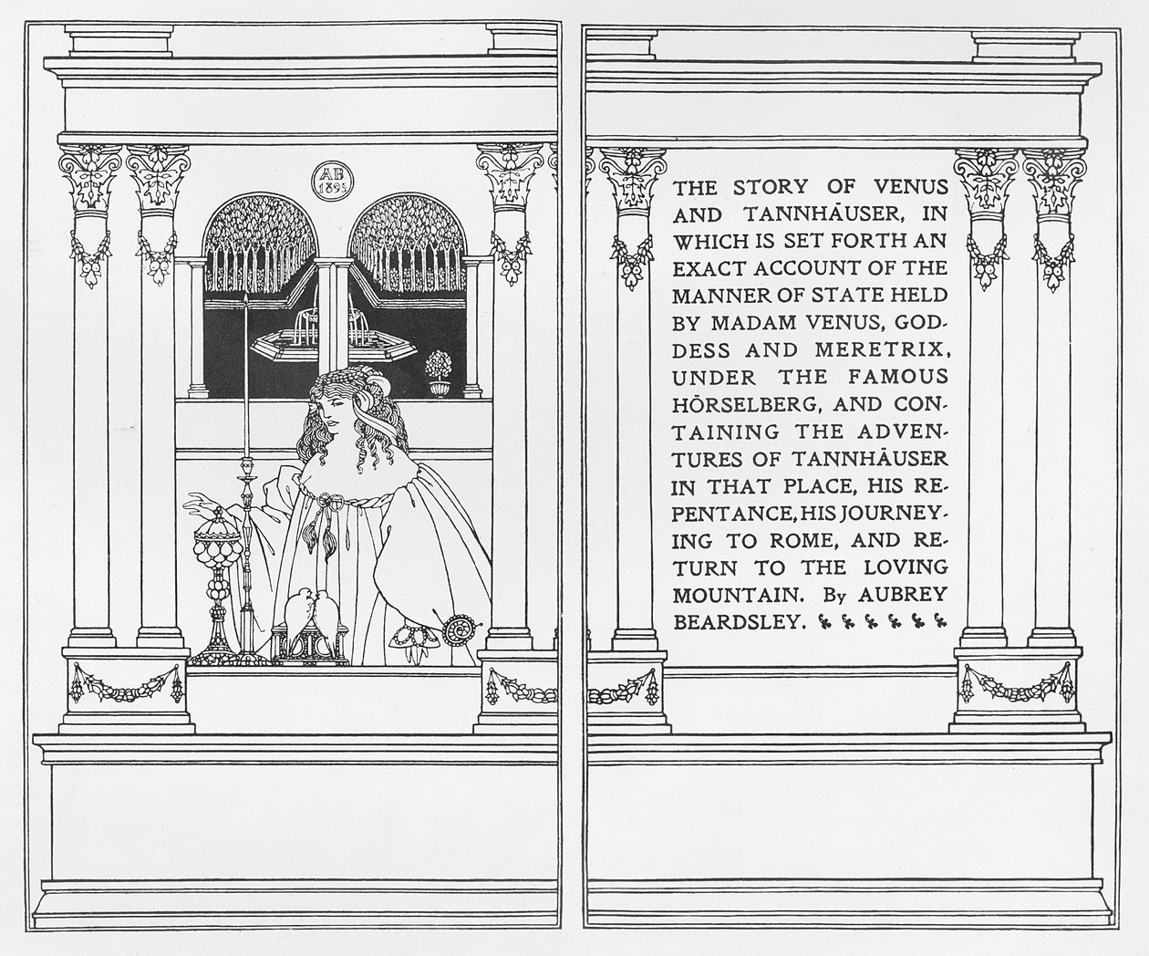 「金星とタンハウザーの物語」のタイトルページ、1895 作： オーブリービアズリー