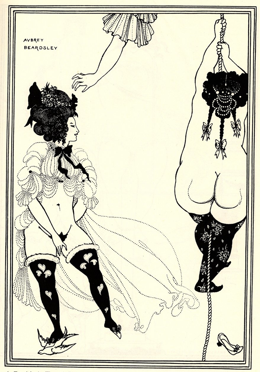 苦しんでいる2人のアテネの女性。アリストパネスのリシストラの挿絵、1896 作： オーブリービアズリー