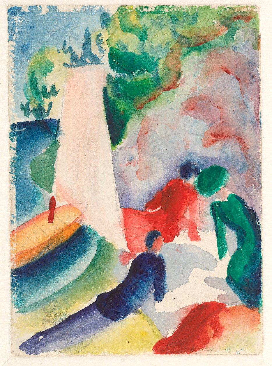 "Picnic on the Beach" (Picnic after Sailing) August Macke (1887-1914) による水彩画 1913 Dim 17,6x12,2 cm Albertina, Vienna 作： オーガストマッケ