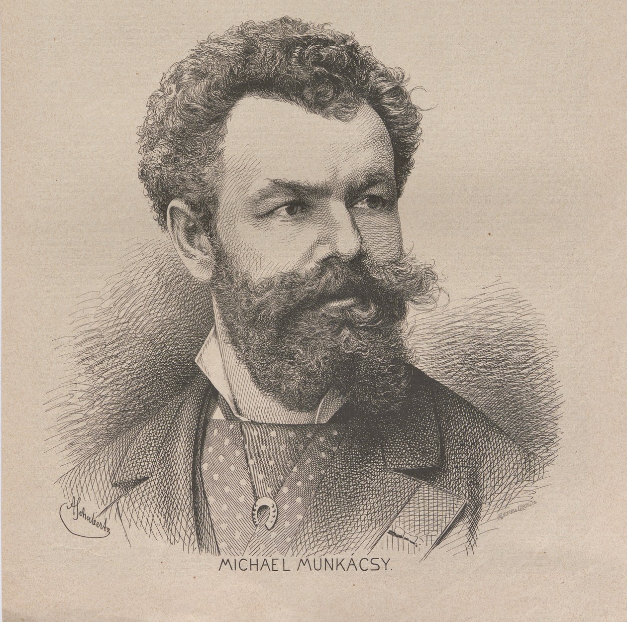芸術家ミハーイ・フォン・ムンカーチの肖像、1844～1900年、1880年。 作： シューベルト8月