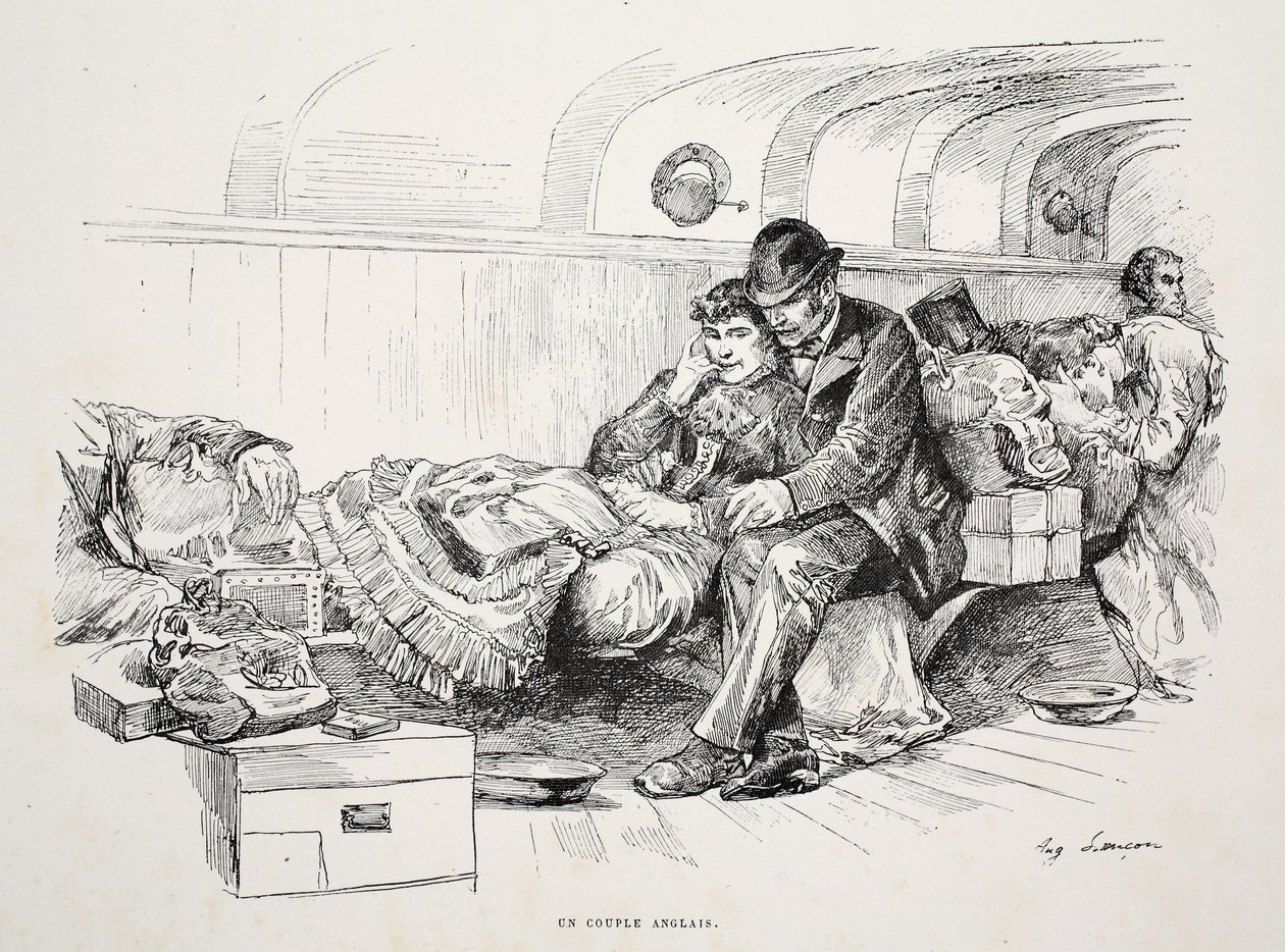 英語のカップル、「La Rue a Londres」のイラスト、パブ。 G. Charpentier et Cie、1884年 作： オーギュストアンドレランコン