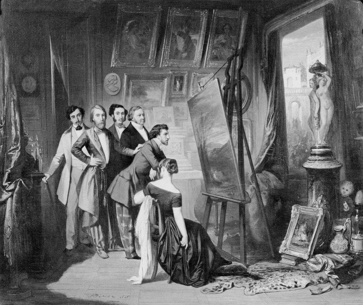1848年、モンペリエのアルフレッドブルーヤス（1821-77）のスタジオの内部 作： オーギュストバーセレミーグレイズ