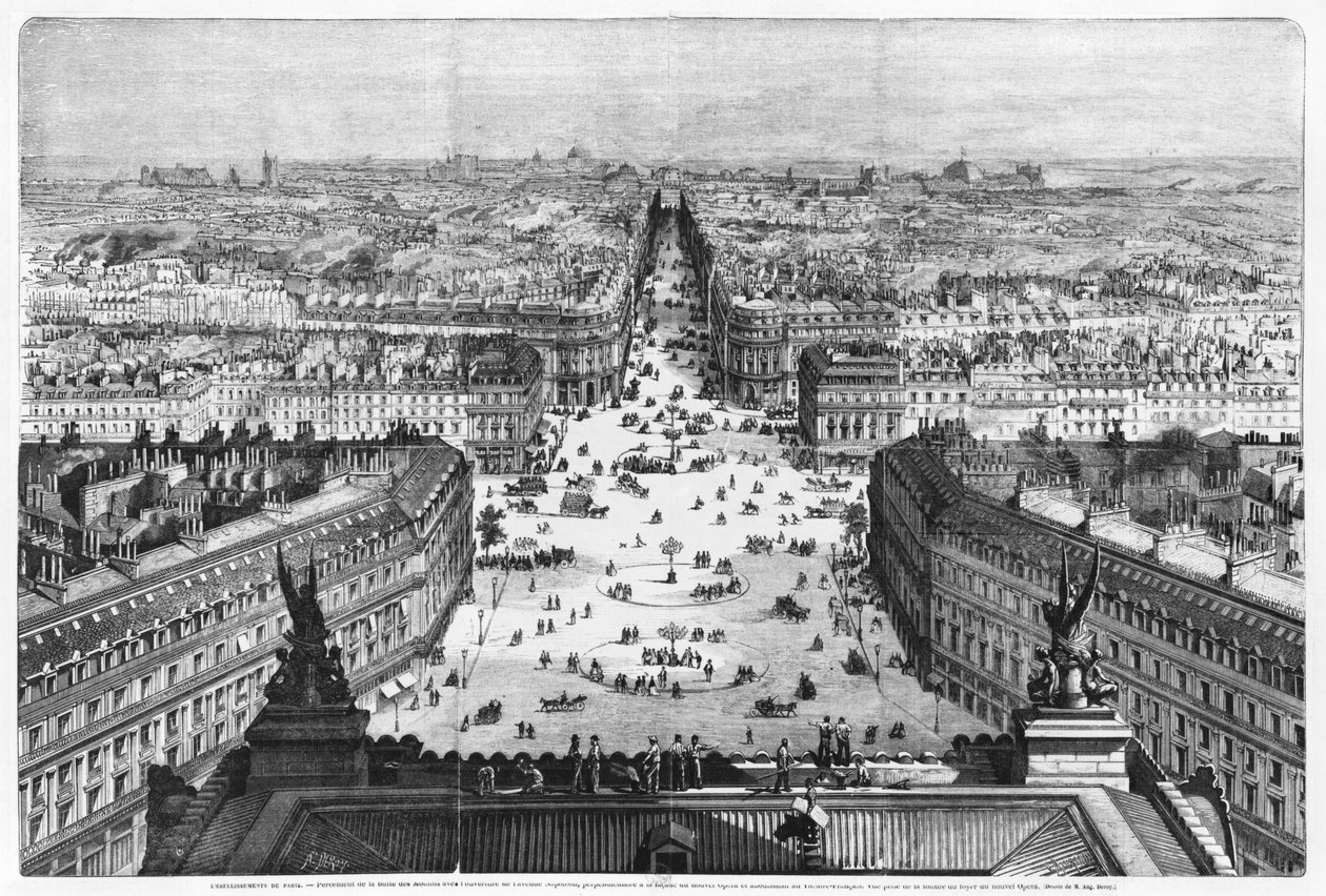 パリの改良、1877年ビュートデムーランの建設後のナポレオン通りのオープン 作： オーギュスト・ビクター・デロイ