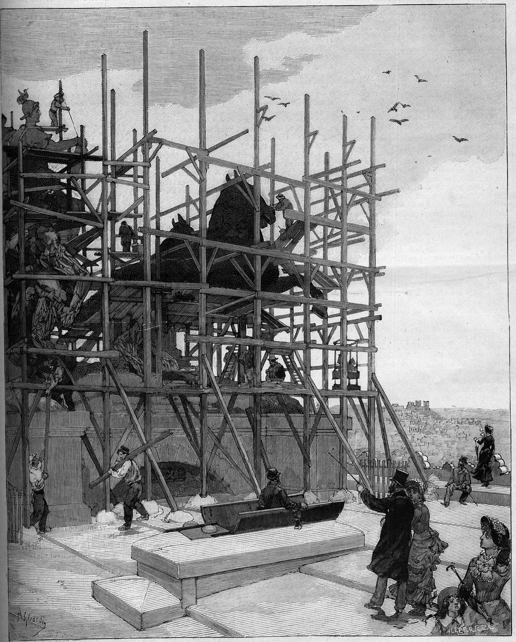 パリの凱旋門 : アレクサンドル・ファルギエール（1831-1900）の彫刻（「共和国の勝利」）の建設状況について 作： オーギュスト（後）ジェラルディン