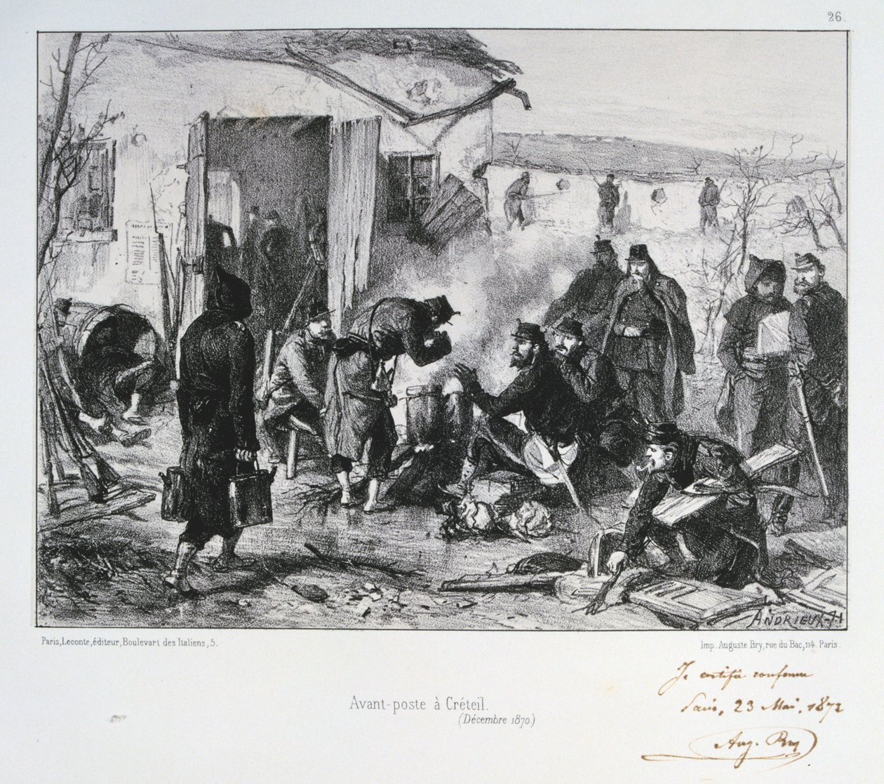 1870年12月、プロイセン戦争、パリ包囲戦、クレテイユでのフランスの高度警備隊ポスト 作： オーギュスト・ブリー