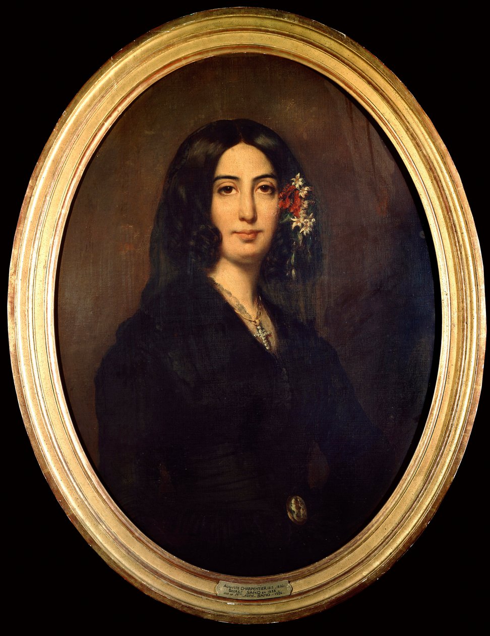 1832年、ジョージ・サンド（オーロール・デュパン、バロンヌ・ドゥドゥヴァン）（1804-1876）の肖像。オーギュスト・シャルパンティエ（1813-1880）の絵画 パリ・カルナヴァレ美術館（Musee Carnavalet 作： オーギュスト・シャルパンティエ