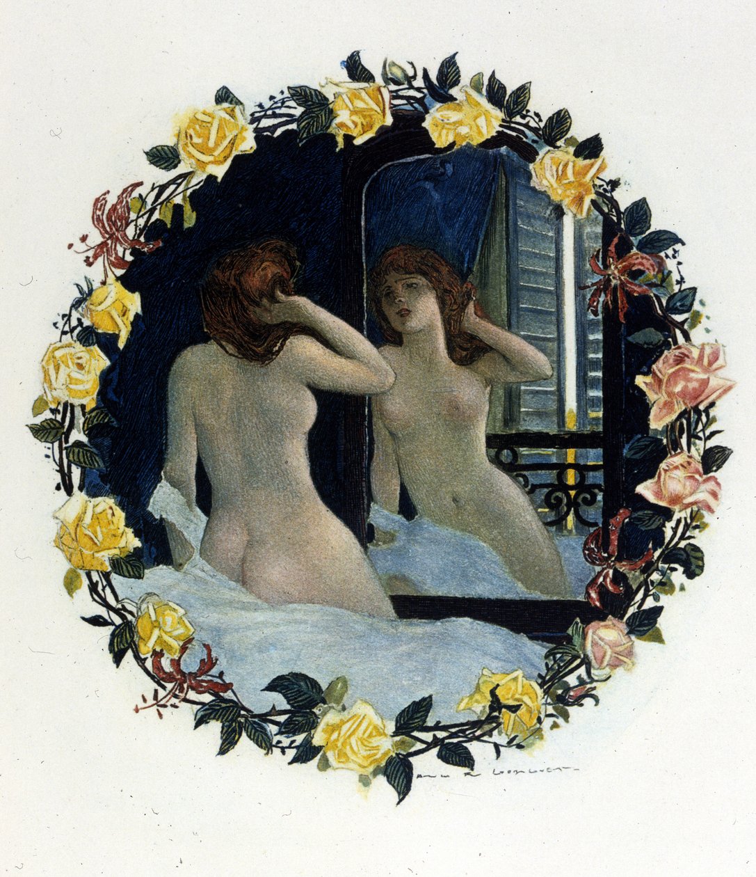 オーギュスト・フランソワ・ゴルゲ（1862〜1927）が、アナトール・フランス（1844〜1924）の「Le Lys rouge」のために描いたイラスト。1894. 作： オーギュスト・フランソワ・ゴルゲ