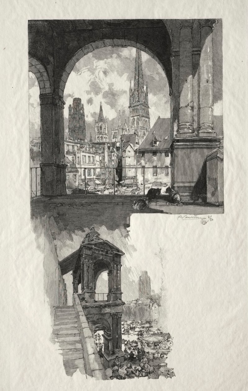 ルーアンイラストレイテッド：オートヴィーユ広場ツアー、エディクルドラフィエルテ、1896年。 作： オーギュスト・ルイ・ルペール