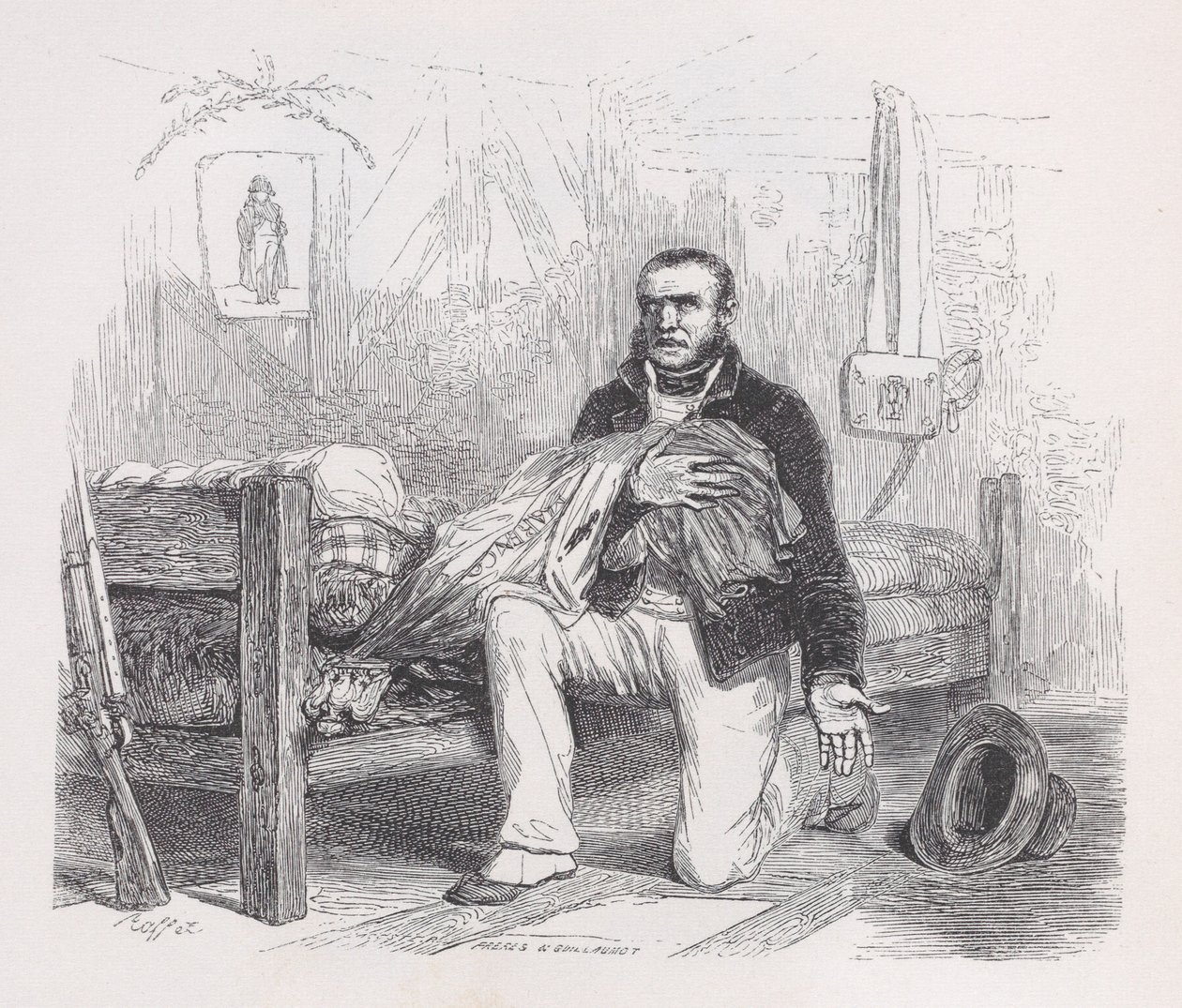 ベランジェ全集の古い旗、1836年。作成者：オーギュスト・ラフェ、ラコステ、ウジェーヌ・ギヨーモ。 作： オギュスト・ラフィット、ラコステ、ユージン・ギヨーモ
