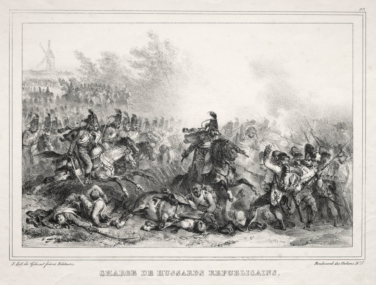 1833年のアルバム：Charge de HussardsRépublicains、1832。 作： オーギュスト・ラフェット