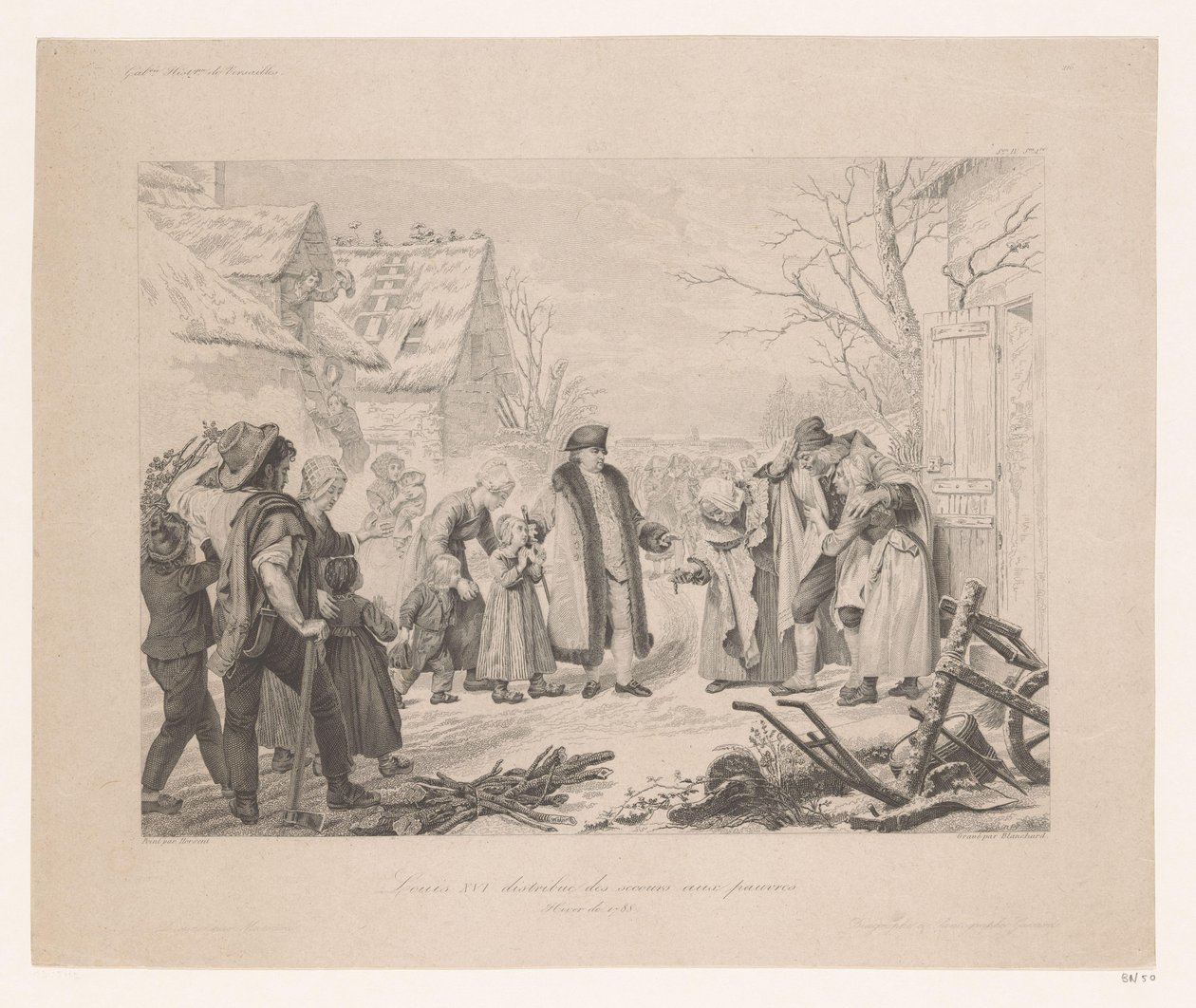 貧しい地域を訪れたルイ16世 Louis XVI distribue des secours aux pauvres (オブジェクトのタイトル) 作： オーギュストトーマスマリーブランチャード