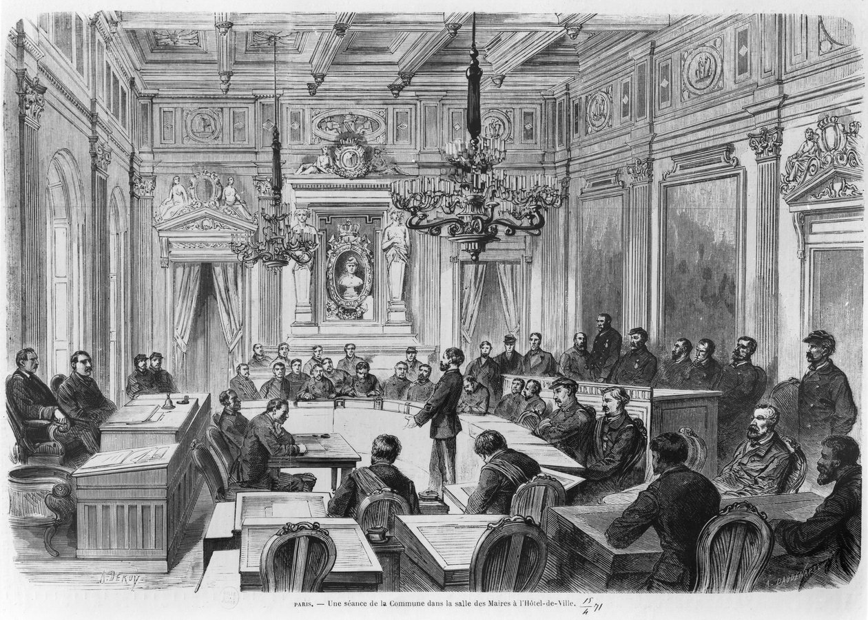 1871年パリのホテルドゥヴィル、サルデメアでのセッション中のコミューンのメンバー 作： オーギュスト・ビクター・デロイ