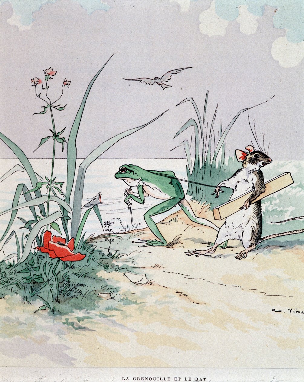 La frog et le rata - Auguste Vimar (1851-1916)作の「Fables de La Fontaine」の中で、Tours, at A, Mame & Fils. 作： オーギュスト・ヴィマール