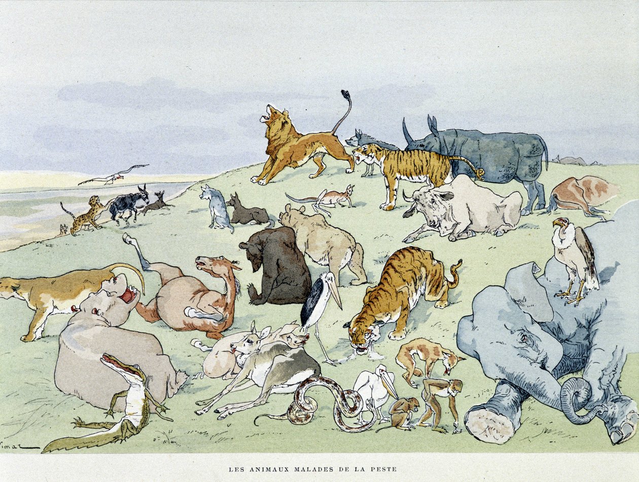Les animaux malades de la pleste - Auguste Vimar (1851-1916)作の「Les Fables de la Fontaine」の中で、Tours, at A, Mame & Fils. 作： オーギュスト・ヴィマール