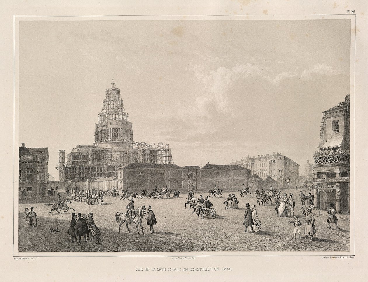 1838年の建設工事From：The Construction of the Saint Isaacs Cathedral、1845 作： オーギュスト・ド・モンフェラン