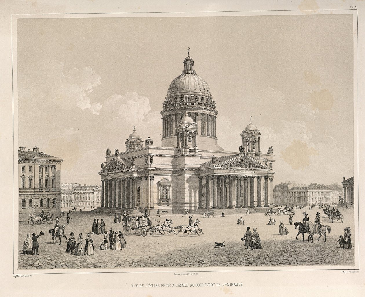 Admiralteysky Prospektから見た聖イサアク大聖堂From：The Construction of the Saint Isaacs Cathedral、1845 作： オーギュスト・ド・モンフェラン
