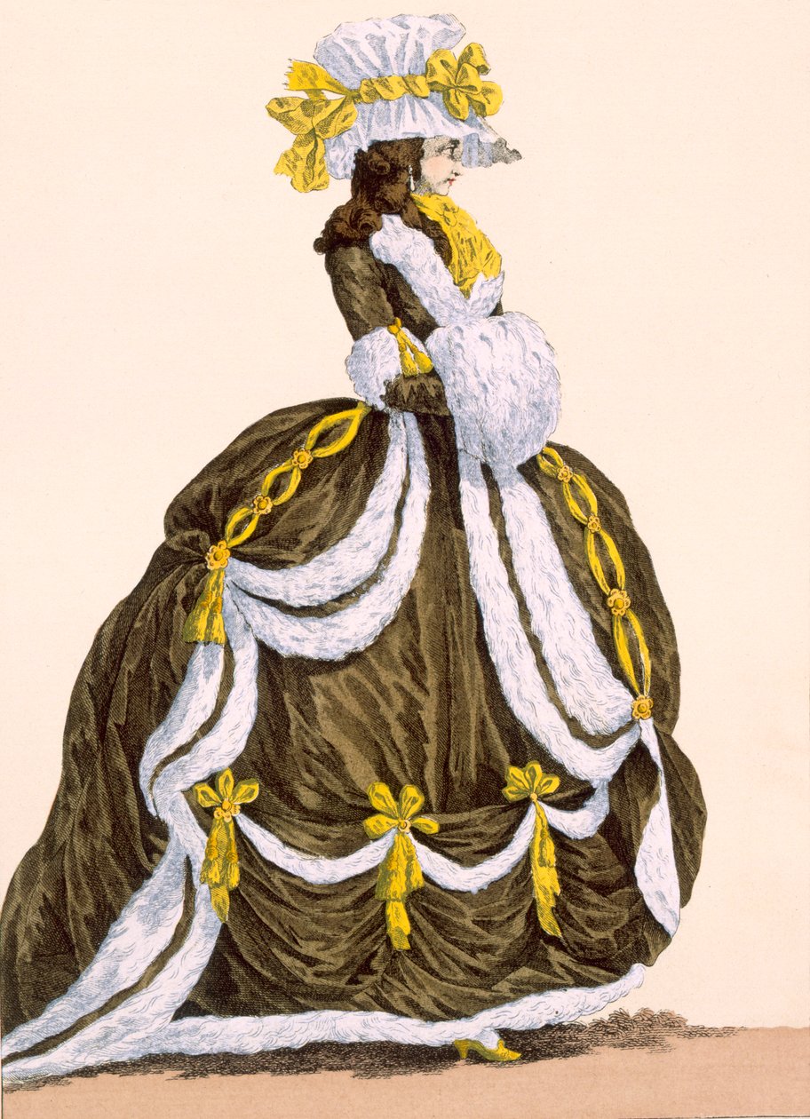 デュパンによって彫刻された法廷でのプレゼンテーション用のキャラメルドレス、「Galeries des Modes et Costumes Francais」c.1778-87からのプレートno.276 作： オーギュスタン・ド・サン・トーバン