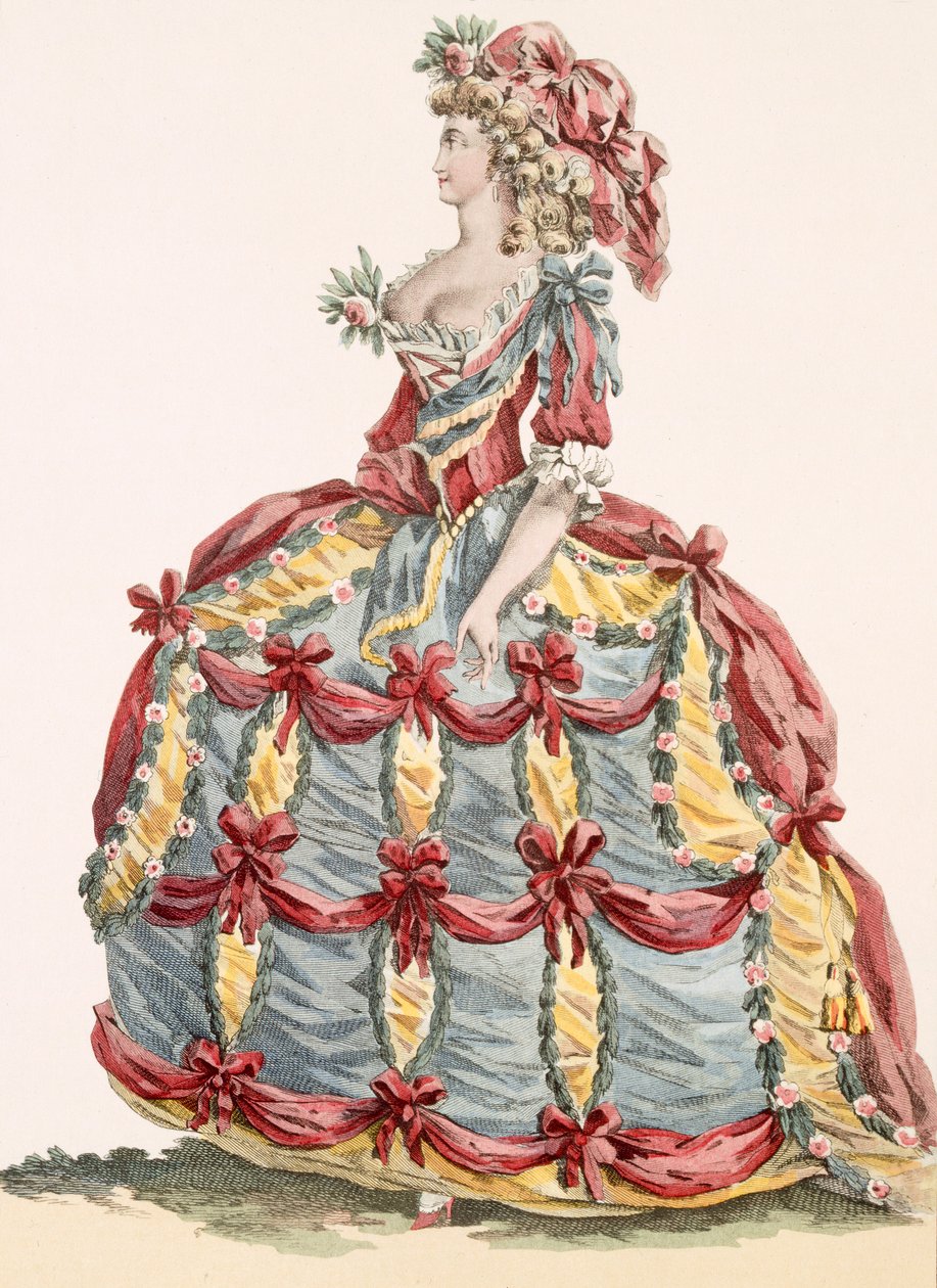 「Galeries des Modes et Costumes Francais」（1786年）の、デュパンが刻印した「クールアリケット」のレディースガウン 作： オーギュスタン・ド・サン・トーバン
