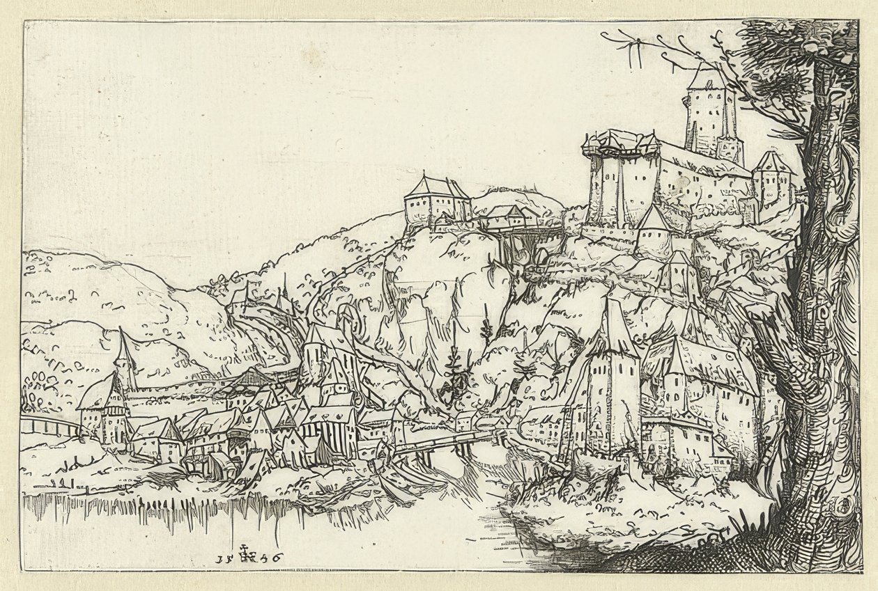 パッサウの景色。 1546 作： オーガスティン・ヒルシュフォーゲル