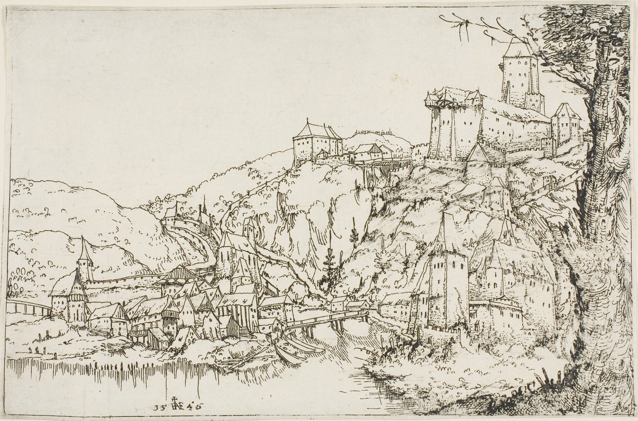 川と町と城のある風景 作： オーガスティン・ヒルシュフォーゲル