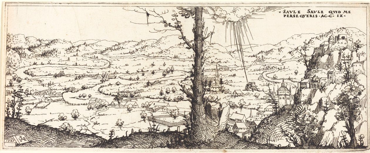 聖パウロの改宗のある風景、1545年。 作： オーガスティン・ヒルシュフォーゲル
