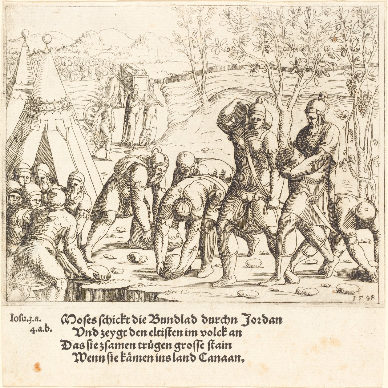 12 の石とヨルダンの水が分割される、1548 年。 作： オーガスティン・ヒルシュフォーゲル
