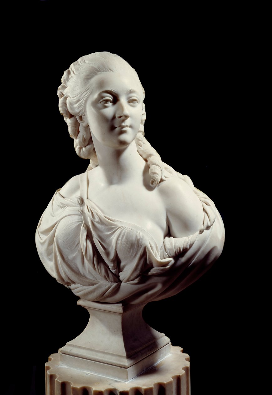 バリー伯爵夫人（またはマダム）、ジャンヌ・ベキュの胸像（1743-1793年）。オーギュスタン・パジュー（1730年～1809年）による彫刻 作： オーガスティン・パジュー