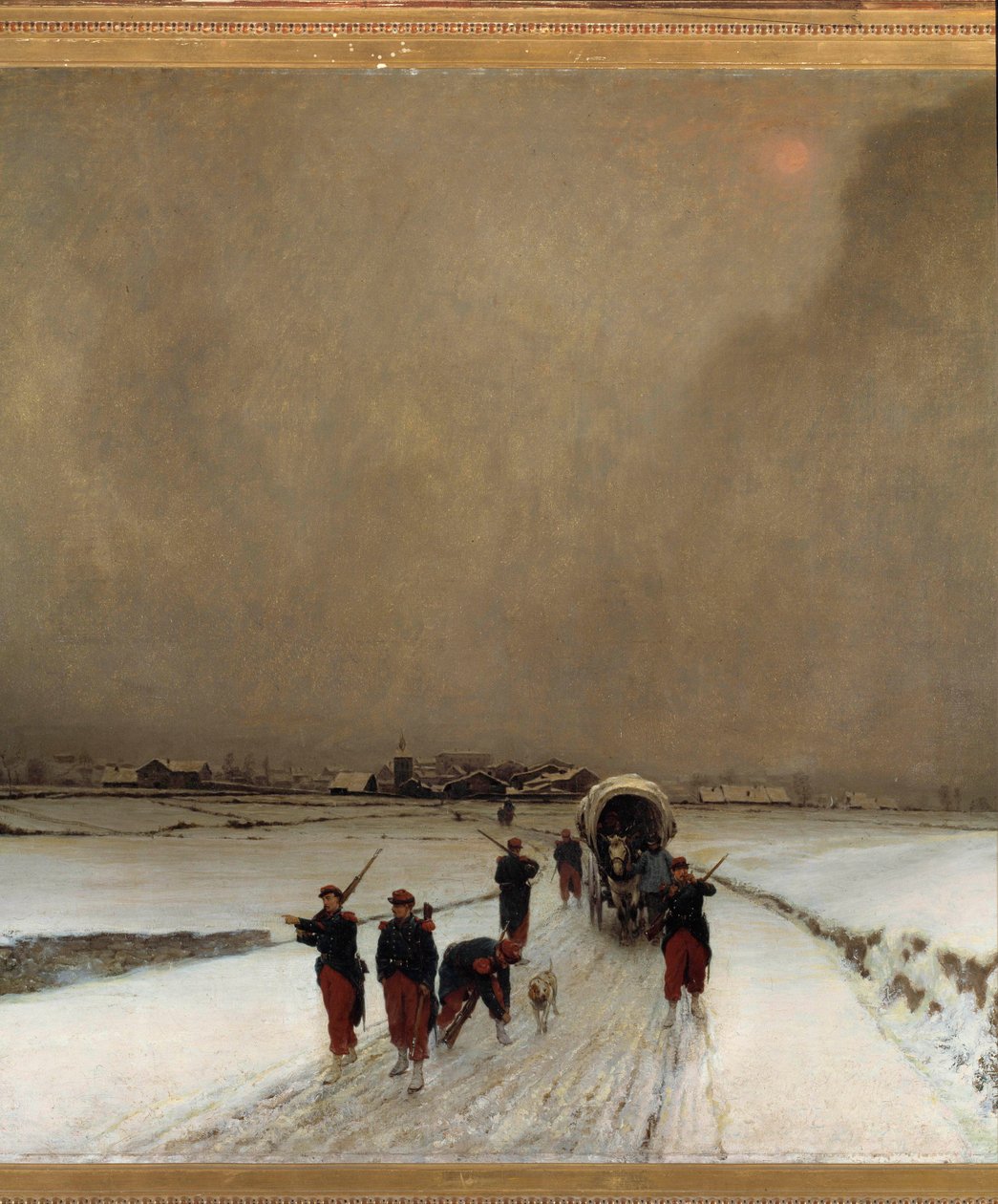 1870年の戦争"the trainards, snow effect" オーギュスト・シェヌ・ディ・フルーリー（1833-1875）の絵画 1870年 Sun.1,7x1,5 m パリ、オルセー美術館 作： オーギュスタン・ピエール・シュヌ
