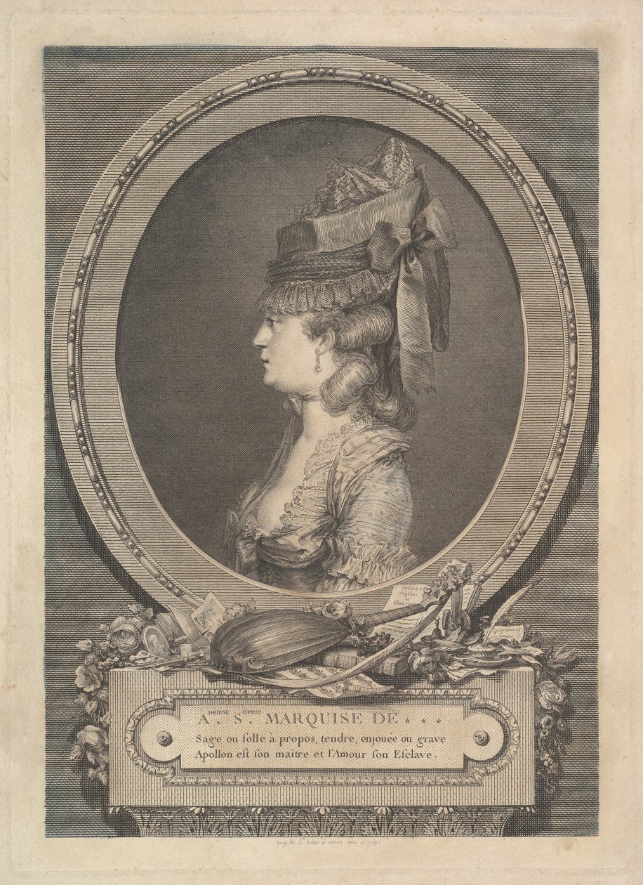 Adrienne-Sophie Marquise de ***、1779の肖像。 作： オーギュスタン・ド・サン・トーバン
