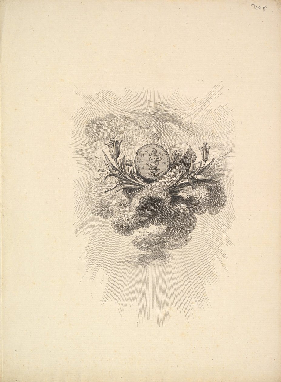 Harpocrate and Lotus Flowers、Volume I、Page 12 from D ...、1778-80を描いたメダルのあるビネット。 作： オーギュスタン・ド・サン・トーバン