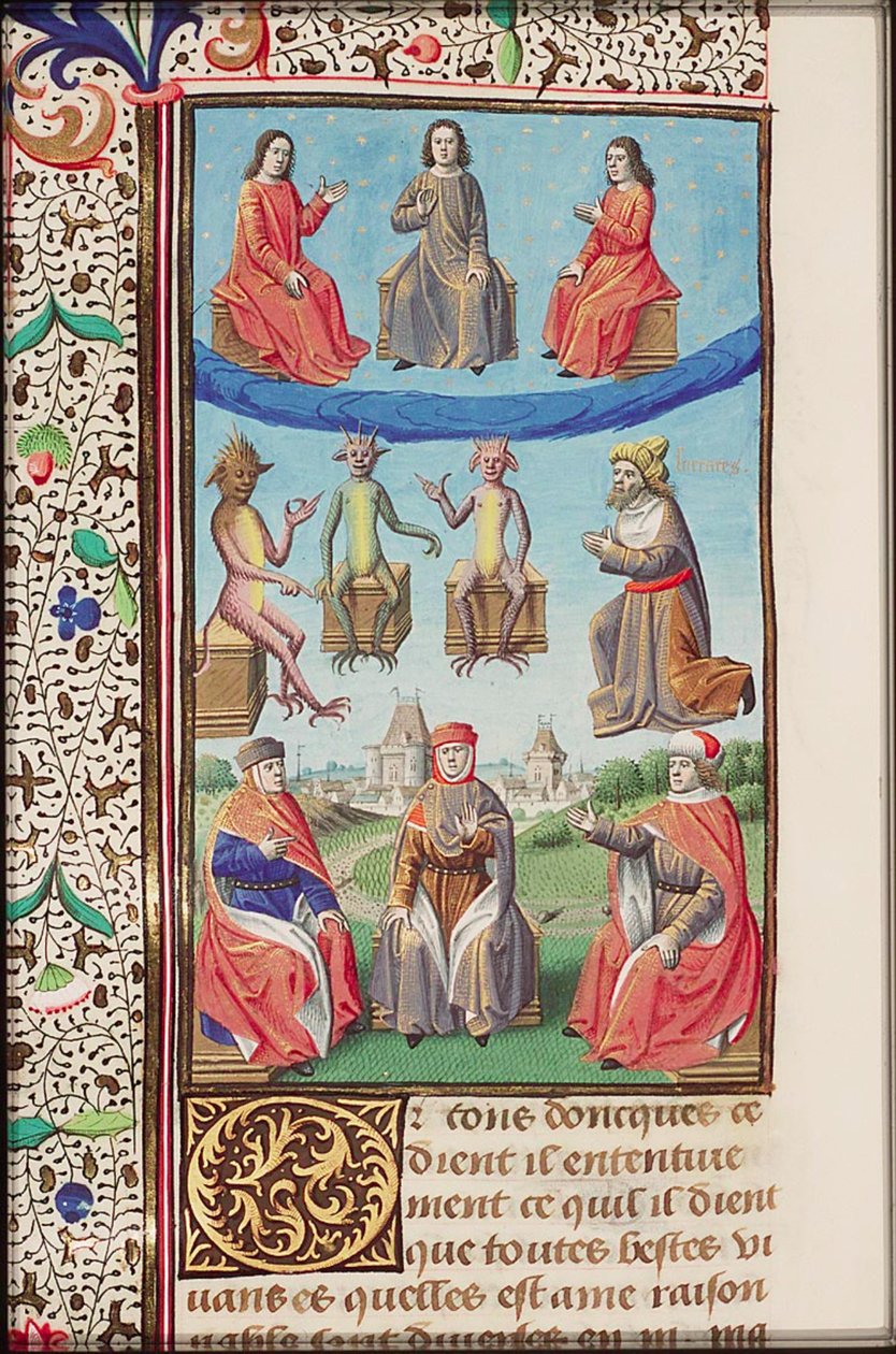 本の照らされたページ、神の都、ラウル・ド・プレスルによるフランス語訳（1371-1375）。 作： カバのオーガスティン