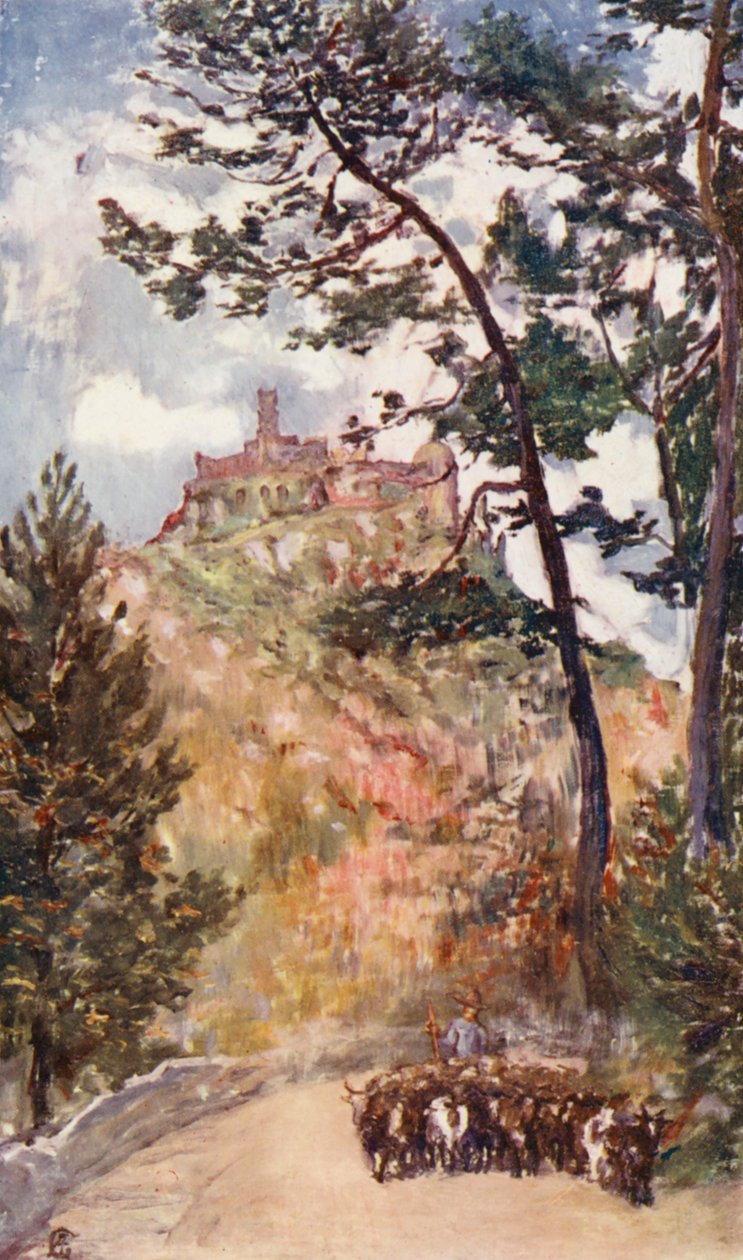 シントラ、ポルトガル国王の夏の離宮（カラーリトグラフ） 作： オーガスティーン・フィッツジェラルド