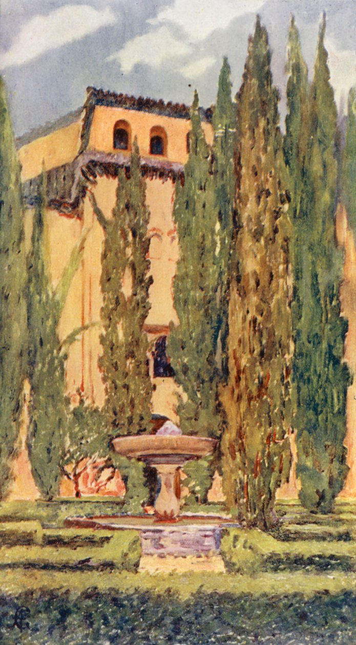 リンダラクサの宮廷、アルハンブラ宮殿（カラーリトグラフ） 作： オーガスティーン・フィッツジェラルド