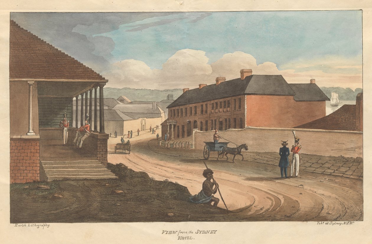 シドニーHotelEarle、オーガスタスからの眺め。オーストラリアの景色。 Sydney- Earles Lithography、1826。 作： オーガスタスアール