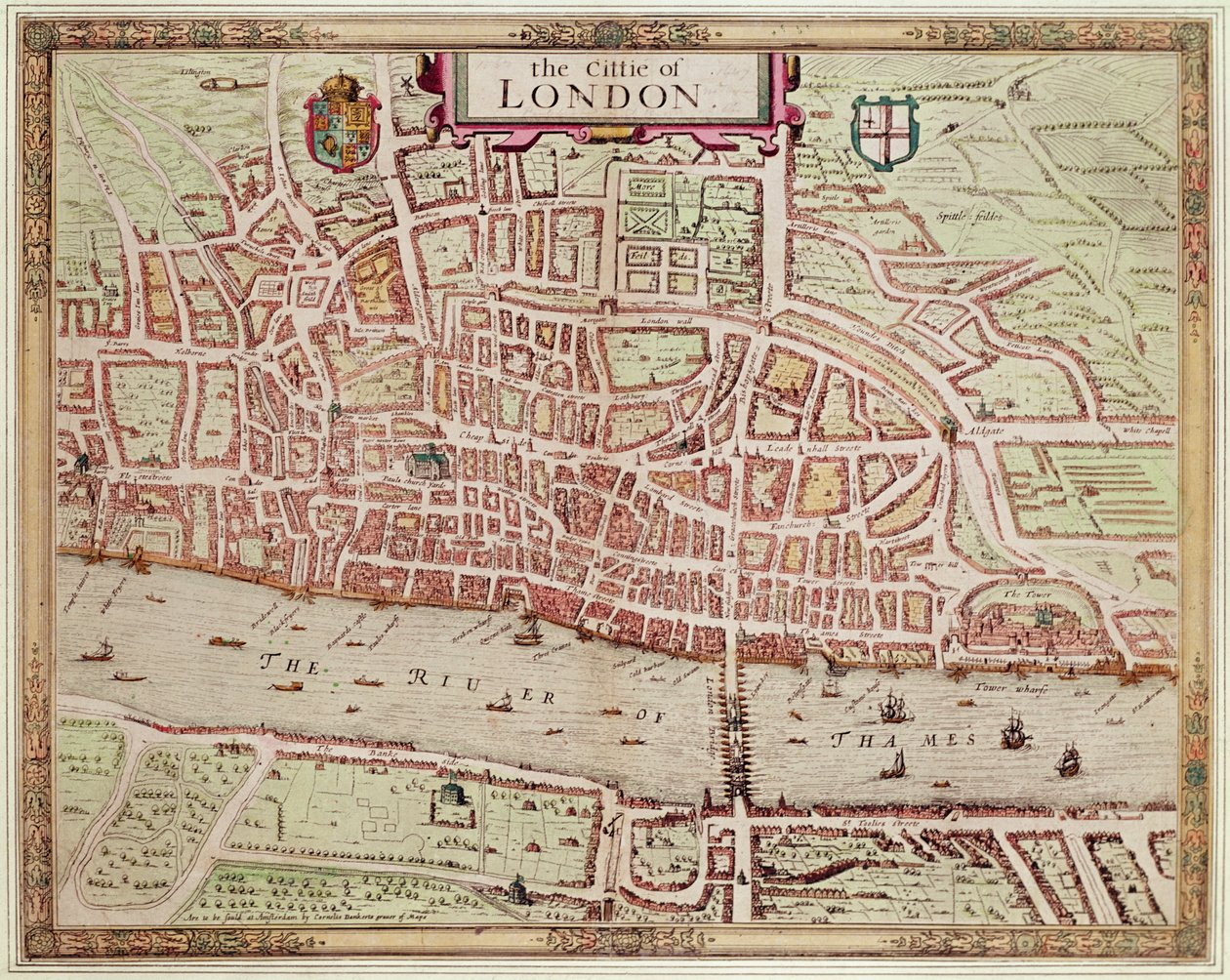 「ロンドンのシティ」の地図、1633年（手描きの彫刻） 作： オーガスタス・ライサー