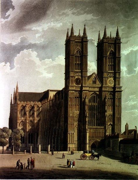 ウェストミンスター寺院」のプレート2、J. Bluck (fl.1791-1831)の彫刻、Rudolph Ackermann (1764-1834)の出版物、1811年（アクアチント）。 作： アウグストゥスチャールズ（後）プーギン