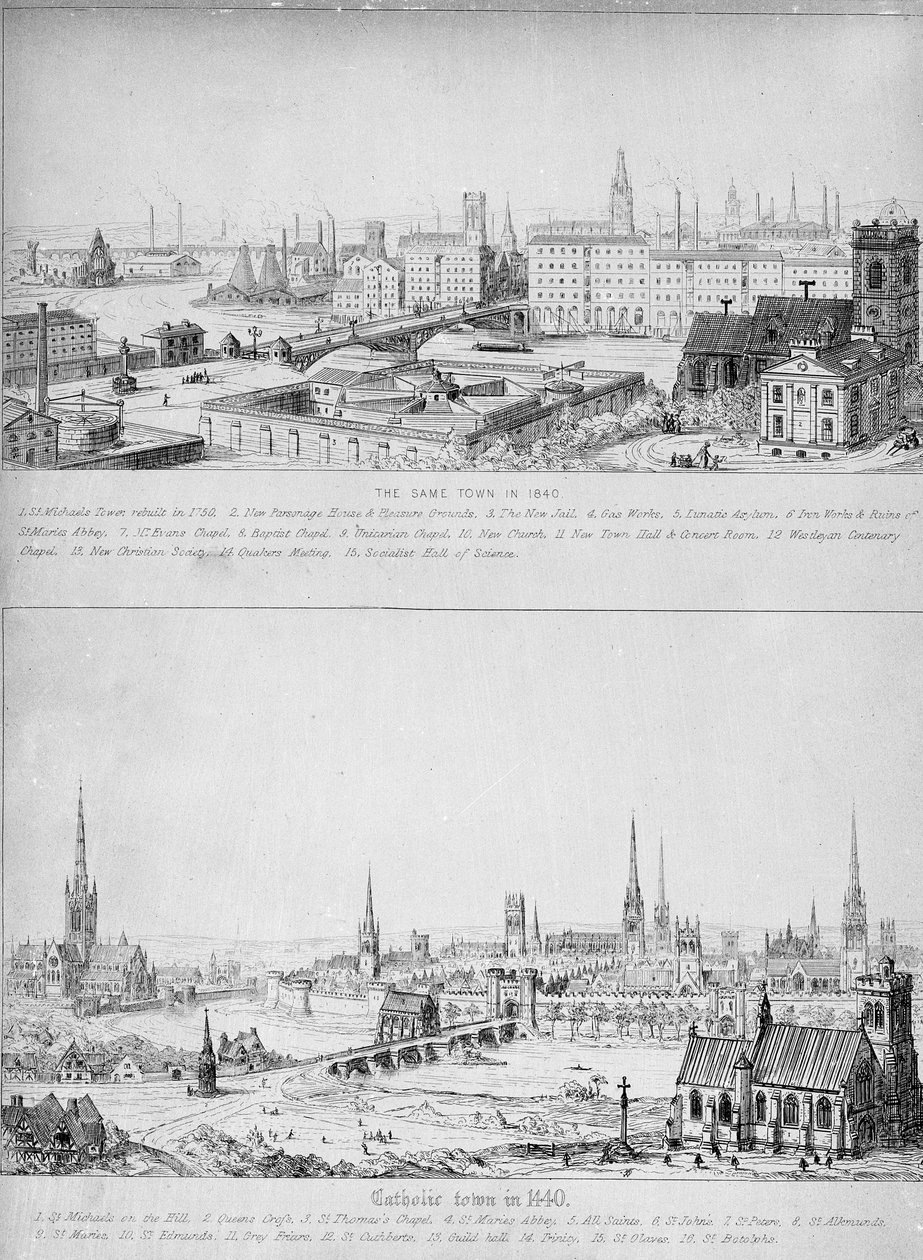1440年のカトリックの町と1840年の同じ町 作： オーガスタス・ウェルビー・ノースモア・プギン