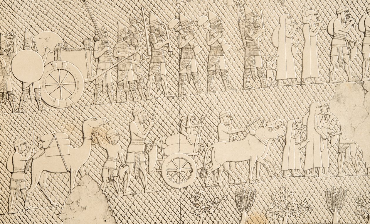 キャプティブズの詳細とラチッチ市の略奪品、1858年のニネベのモニュメントのイラスト 作： オースティン・ヘンリー・ラヤード