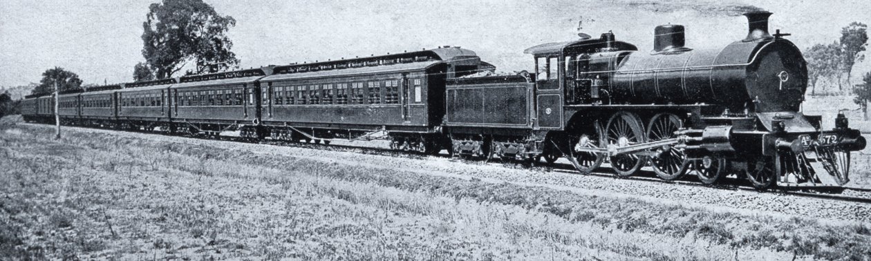 メルボルン-シドニーエクスプレス、c.1900、「サザンクロスの下-オーストラリアの垣間見る」、外務省、メルボルン、1908年発行 作： オーストラリアの写真家