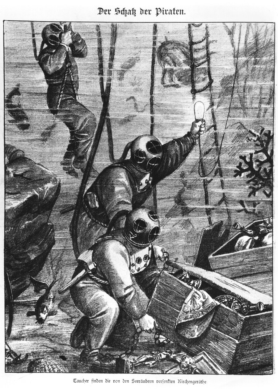 海賊の宝を見つけるダイバー、1897年 作： オーストリア学派