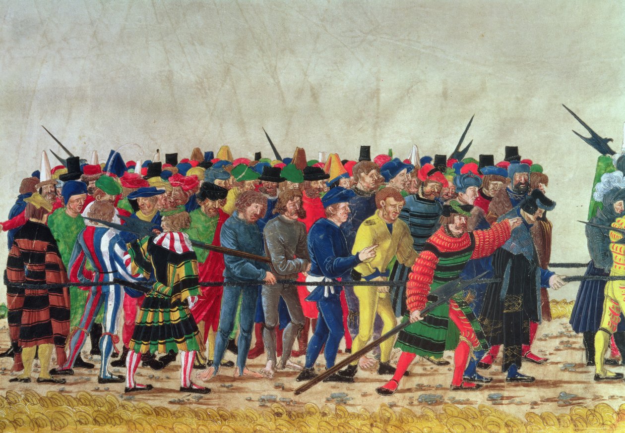 フランスの囚人を護衛するマクシミリアン1世のハルバーディア（I）（1459-1519） 作： オーストリア学派