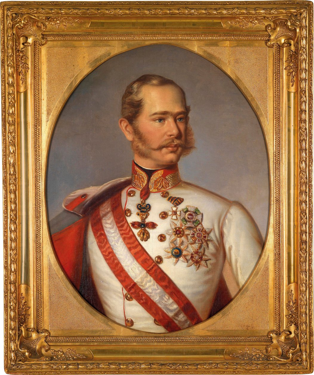 オーストリアのフランソワ ヨーゼフ 1 世 (1830-1916) の肖像画。 彼は金羊毛騎士団の装飾を持っています。 匿名の絵画、キャンバスに油彩、1855年頃。オーストリアの芸術 作： オーストリア学派