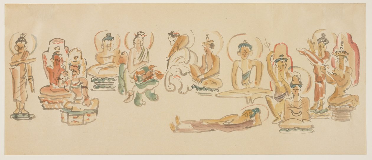 （浅草観音堂風刺画B）、c。 1900 作： 淡島かんげつ